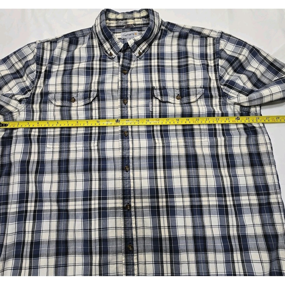Carhartt Size 2XL Blue Plaid SS Button Down Relaxed Fit Shirt Pockets Comfort - Picture 8 of 13